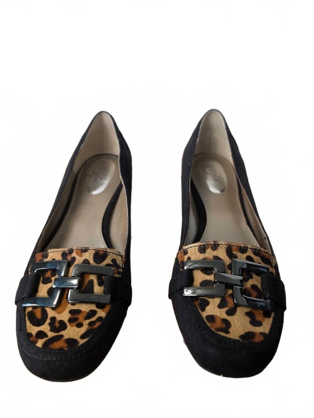 Alfani Step n Flex Black flats with leopard print cap toe Size 8